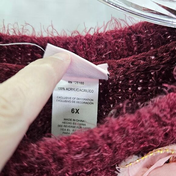 Little Lass Burgundy Knit Lace-Up Applique Sweater Size 6X - Picture 7 of 10